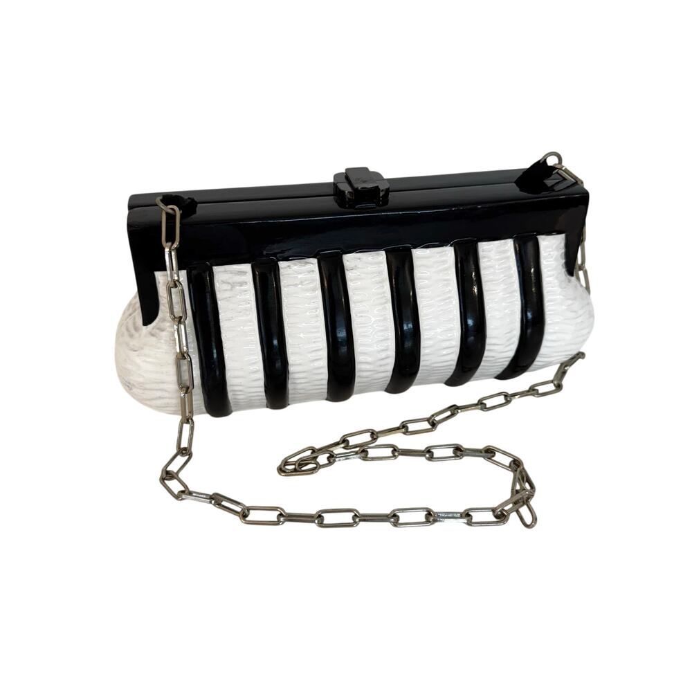 Timmy Woods Piano Wood Clutch Minaudiere Bag Black/White Striped Rare Musical